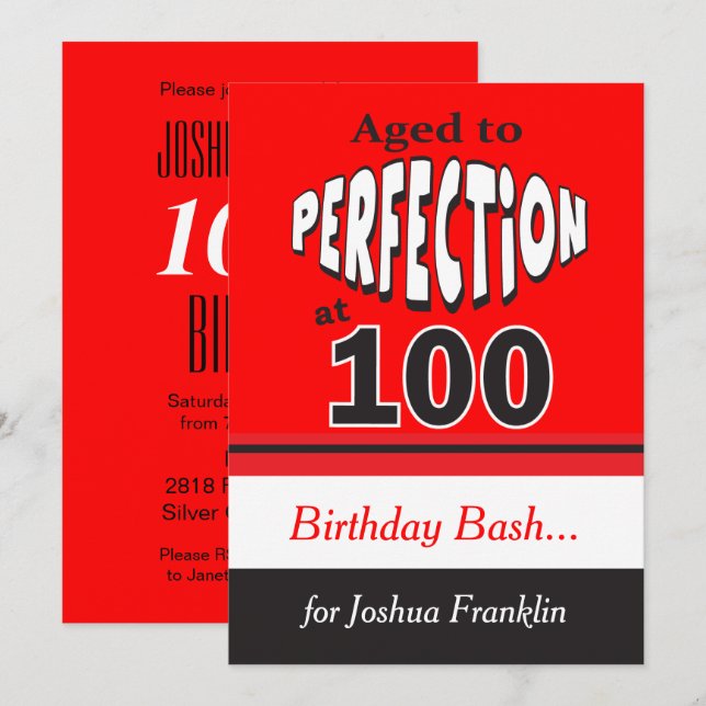 Age to Perfection at 100 | 100th Birthday Invitation (Front/Back)