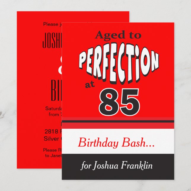 Age to Perfection at 85 | 85th Birthday Invitation (Front/Back)