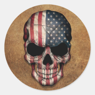 Aged and Worn American Flag Skull Classic Round Sticker