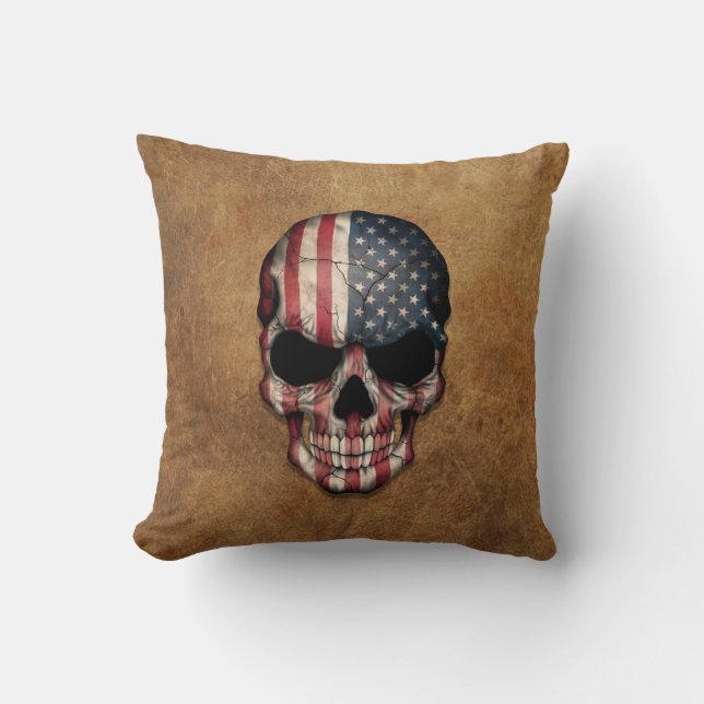 Aged and Worn American Flag Skull Cushion (Front)