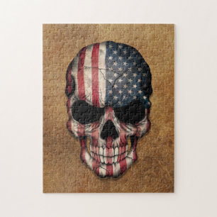 Aged and Worn American Flag Skull Jigsaw Puzzle
