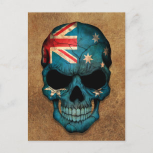 Aged and Worn Australian Flag Skull Postcard