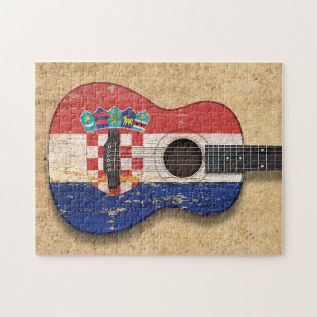 Aged and Worn Croatian Flag Acoustic Guitar Jigsaw Puzzle (Horizontal)