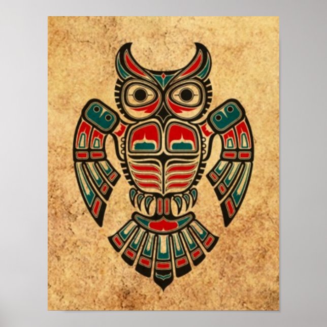 Aged and Worn Haida Spirit Owl Poster (Front)