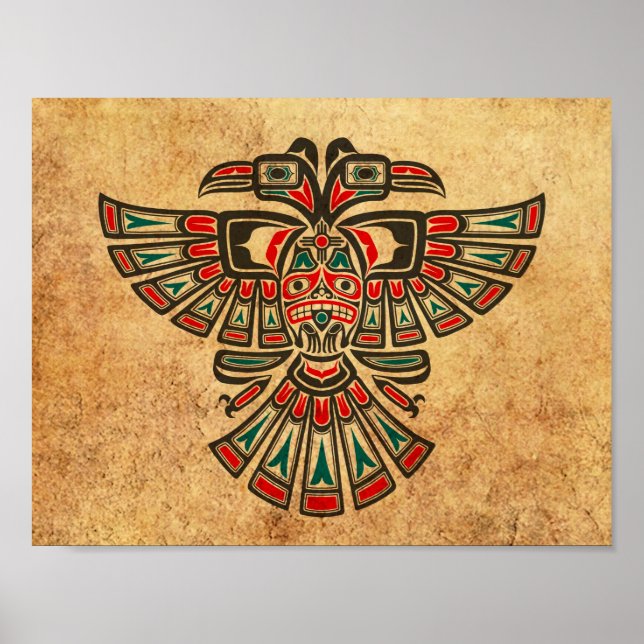 Aged and Worn Haida Two Headed Spirit Bird Poster (Front)