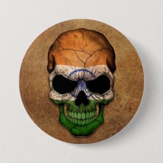 Aged and Worn Indian Flag Skull 7.5 Cm Round Badge