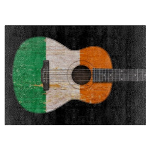 Aged and Worn Irish Flag Acoustic Guitar, black Cutting Board
