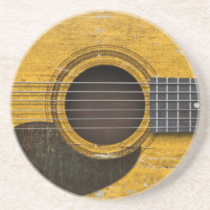 Aged and Worn Old Acoustic Guitar with Pickguard Coaster