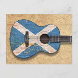 Aged and Worn Scottish Flag Acoustic Guitar Postcard