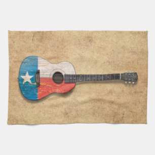 Aged and Worn Texas Flag Acoustic Guitar Tea Towel