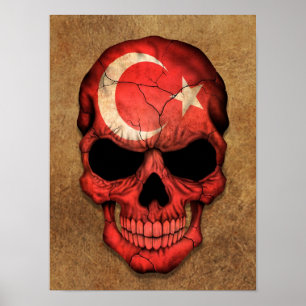 Aged and Worn Turkish Flag Skull Poster