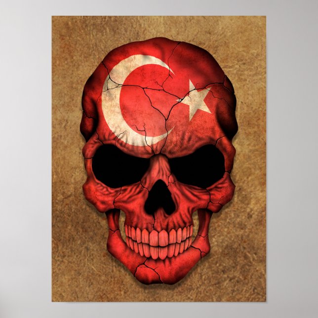 Aged and Worn Turkish Flag Skull Poster (Front)