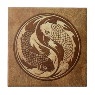 Aged and Worn Yin Yang Koi Fish Tile