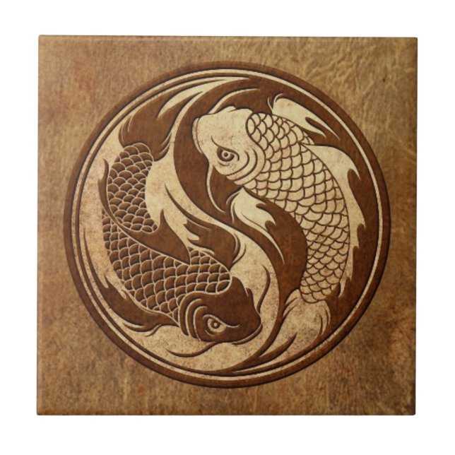 Aged and Worn Yin Yang Koi Fish Tile (Front)