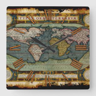 Aged Antique Old World Map History Designer Clock