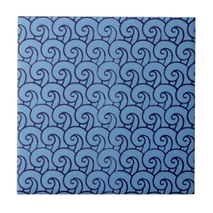 Aged art deco style wave pattern (blue) tile