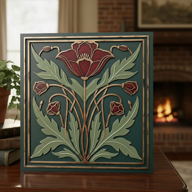 Aged Art Nouveau Moody Poppy Floral #15 ID1193 Ceramic Tile (Creator Uploaded)