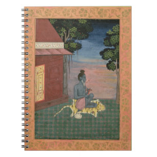 Aged ascetic seated on a tiger skin outside a buil notebook