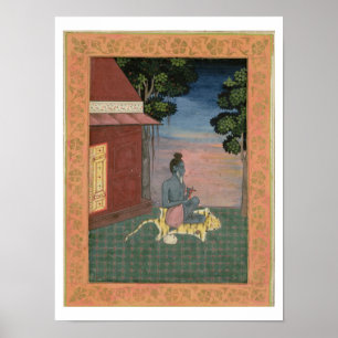 Aged ascetic seated on a tiger skin outside a buil poster