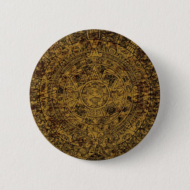 Aged Aztec Sun Stone Calendar 6 Cm Round Badge (Front)