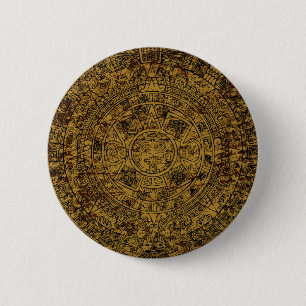 Aged Aztec Sun Stone Calendar 6 Cm Round Badge