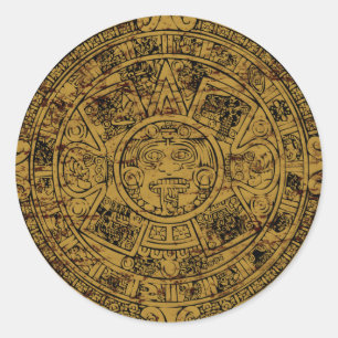Aged Aztec Sun Stone Calendar Classic Round Sticker