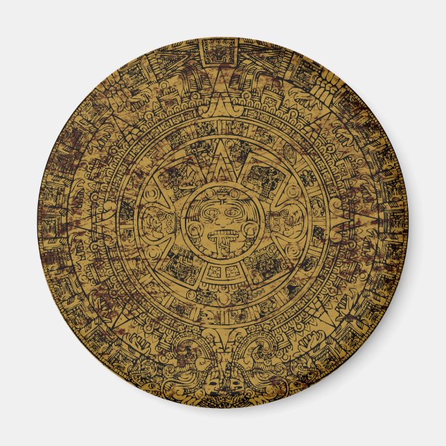 Aged Aztec Sun Stone Calendar Magnet (Front)