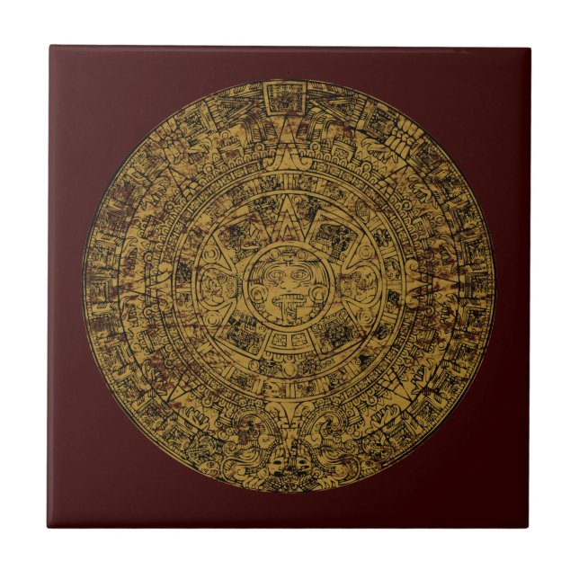 Aged Aztec Sun Stone Calendar Tile (Front)