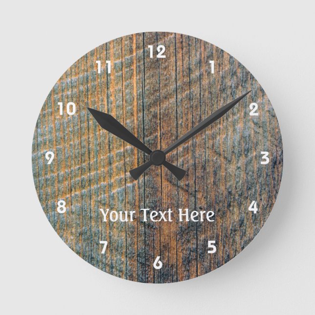 Aged Barnwood Pattern Personalized Round Clock (Front)