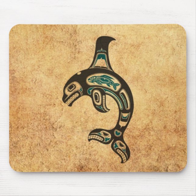 Aged Blue and Black Haida Spirit Killer Whale Mouse Pad (Front)