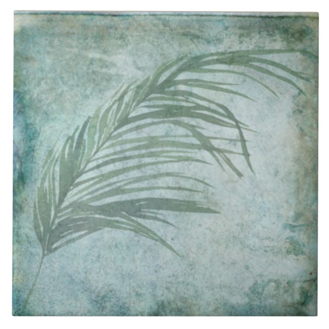 Aged Botanical Tile - Aqua and Bone V3 (Front)