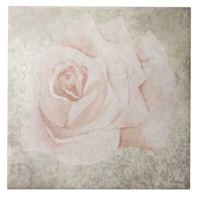 Aged Botanical Tile - Aqua and Bone V7 (Front)