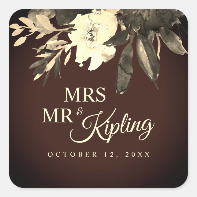 Aged Brown Dried Fall Floral Wedding Square Sticker (Front)