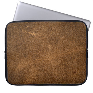 Aged Brown Leather: Classic Texture Laptop Sleeve