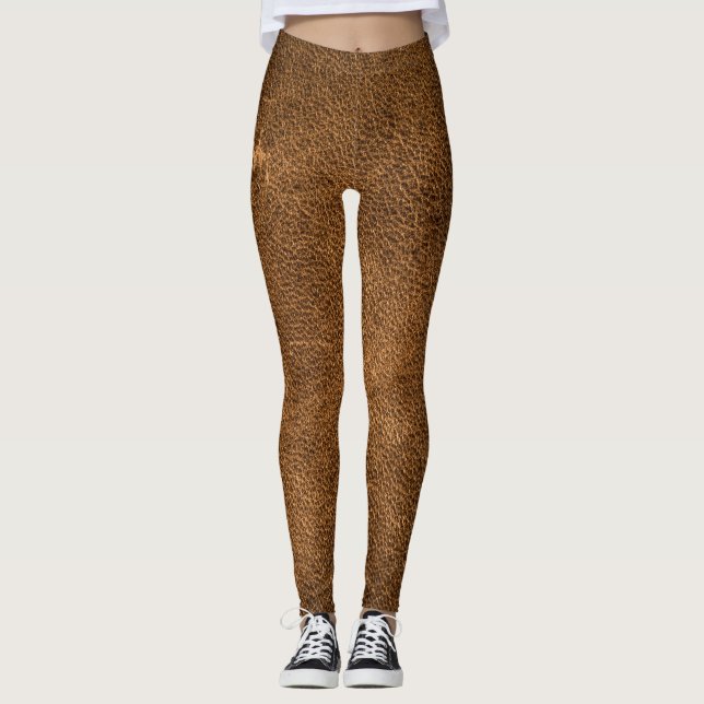 Aged Brown Leather: Classic Texture Leggings (Front)