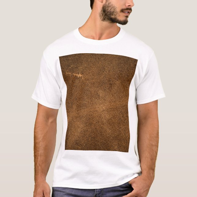 Aged Brown Leather: Classic Texture T-Shirt (Front)