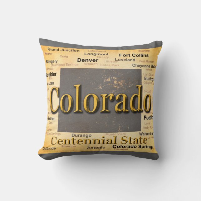 Aged Colorado State Pride Map Silhouette Cushion (Front)