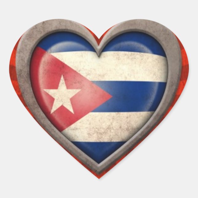 Aged Cuban Flag Heart with Light Rays Sticker (Front)