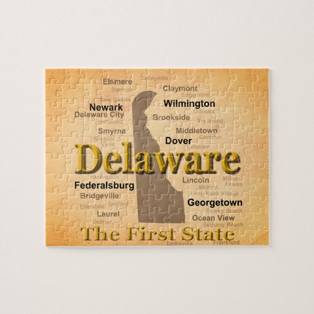 Aged Delaware State Pride Map Jigsaw Puzzle (Horizontal)