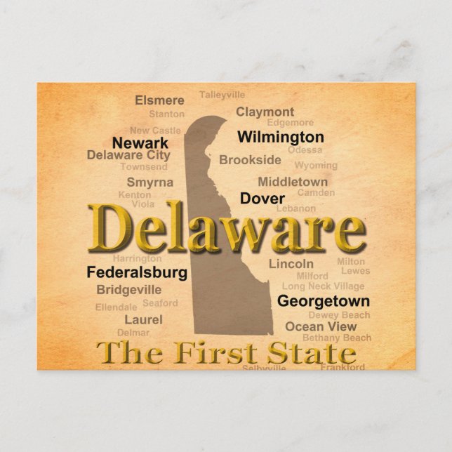 Aged Delaware State Pride Map Postcard (Front)
