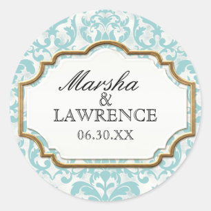 Aged Distressed Damask Golden Bling Look Wedding Classic Round Sticker