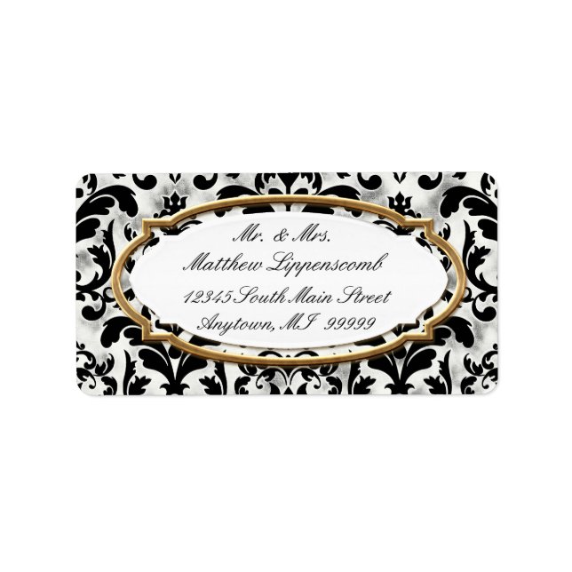Aged Distressed Damask Golden Bling Look Wedding Label (Front)