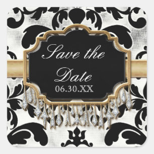 Aged Distressed Damask Golden Bling Look Wedding Square Sticker