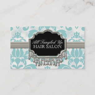 Aged Distressed Damask Silver Bling Look Wedding Business Card