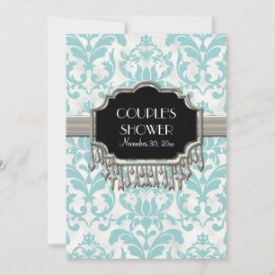 Aged Distressed Damask Silver Bling Look Wedding Invitation