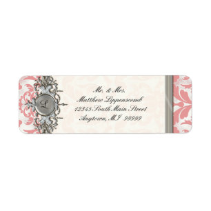 Aged Distressed Damask Silver Bling Look Wedding Return Address Label