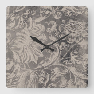 Aged Floral Square Wall Clock