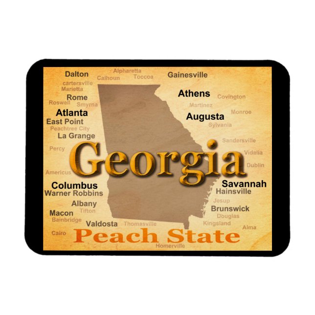 Aged Georgia State Pride Map Silhouette Magnet (Horizontal)