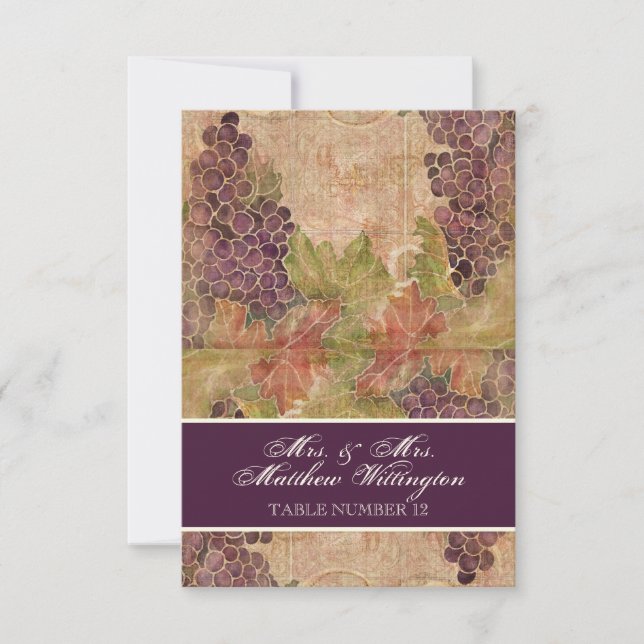 Aged Grape Vineyard Wedding Table Number Seating (Front)
