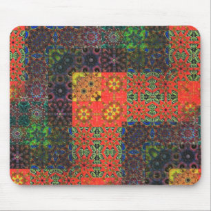 Aged green and coral to brown kaleidoscope mosaic  mouse pad